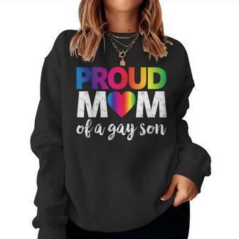 Proud Mom Of A Gay Son Lgbt Pride Month Rainbow Flag Women Sweatshirt | Mazezy