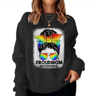Proud Mom Messy Bun Rainbow Lgbt Mom Lgbt Gay Pride Lgbtq Women Sweatshirt | Mazezy