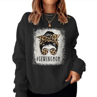 Proud Sewing Mom Messy Bun Leopard Women Sweatshirt | Mazezy
