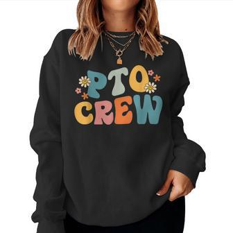 Pto Crew Groovy Teacher Student Parent Women Crewneck Graphic Sweatshirt - Seseable