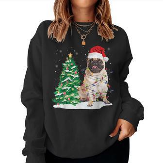 Pug Christmas Tree Lights Santa Dog Xmas Boys Pugmas For Pug Lovers Women Sweatshirt | Mazezy