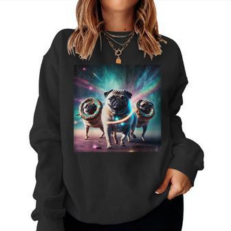 Pugs In Space With Donuts Cute Pug Boys Girls Women Sweatshirt - Seseable