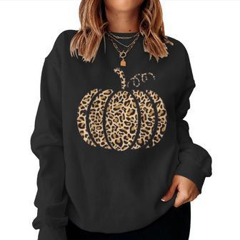 Pumpkin Leopard Print Cheetah Fall Graphic Thanksgiving Women Sweatshirt - Thegiftio UK