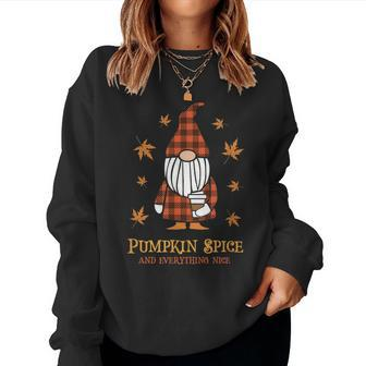 Pumpkin Spice And Everything Nice Fall Gnome Drinking Coffee Drinking s Women Sweatshirt | Mazezy