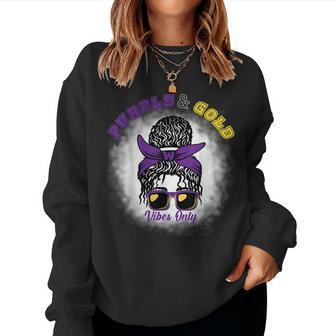 Purple & Gold Vibes Only Bleached Messy Bun High School Women Sweatshirt - Monsterry CA