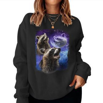 Racoons Howling At The Moon Three Racoon Meme Vintage Women Sweatshirt | Mazezy
