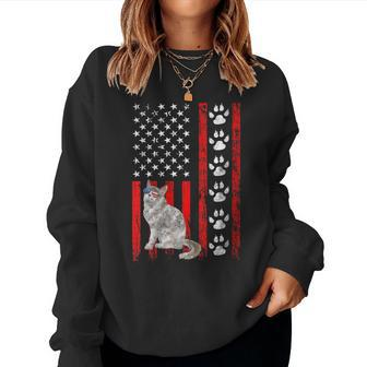 Ragamuffin Cat 4Th Of July Patriotic American Flag Paws Women Sweatshirt | Mazezy