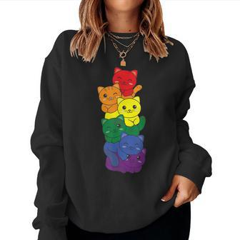 Rainbow Flag Pride Month Lgbtq Rainbow Cat Women Sweatshirt - Seseable