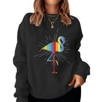 Rainbow Flamingo Gay Rights Support Pride Flag Queer Women Sweatshirt | Mazezy