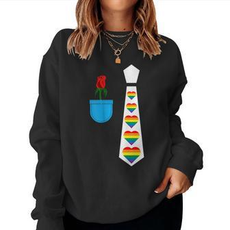 Rainbow Heart Tie Tux Costume Suit Pocket With Rose Women Sweatshirt | Mazezy AU