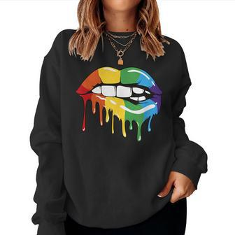 Rainbow Lips Colorful Gay Pride Lgbt Flag Women Crewneck Graphic Sweatshirt - Thegiftio UK