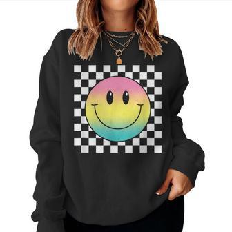 Rainbow Smile Face Cute Checkered Smiling Happy Women Sweatshirt - Thegiftio UK