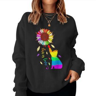 Rainbow Sunflower Cat Love Is Love Lgbt Gay Lesbian Pride Women Sweatshirt | Mazezy