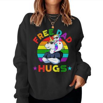 Rainbow Unicorn Lgbtq Gay Pride Free Dad Hug Women Sweatshirt | Mazezy
