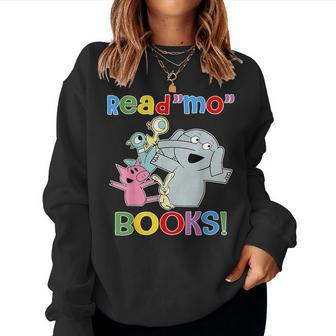 Read Mo Book Cute School Teacher Librarian Elephant Pigeon Women Sweatshirt - Monsterry