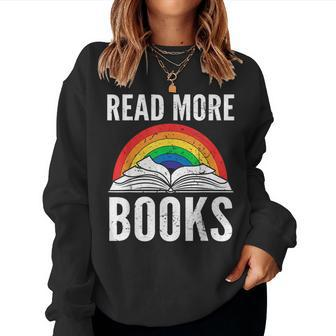 Read More Books School Reading Vintage Retro Rainbow Teacher Women Crewneck Graphic Sweatshirt - Thegiftio UK
