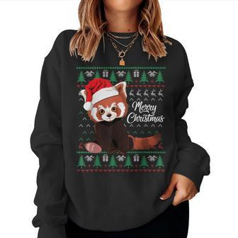 Red Panda Christmas Ugly Sweater Merry Xmas Pajamas Women Sweatshirt | Mazezy