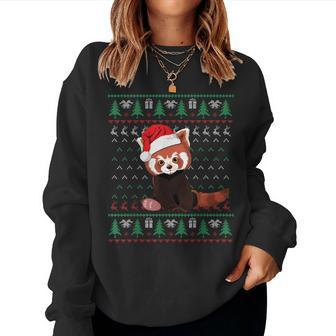 Red Panda Christmas Ugly Sweater Xmas Pajamas Women Sweatshirt | Mazezy