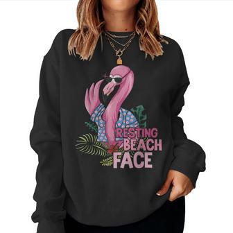 Rest Beach Face Flamingo - Retro Pink Birds Lovers Summer Women Sweatshirt | Mazezy