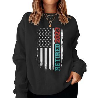 Retired 2023 Us American Flag For Retirement And Pensioner Women Crewneck Graphic Sweatshirt - Monsterry AU