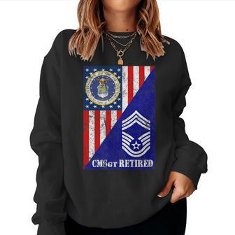 Retired Air Force Chief Master Sergeant Half Rank & Flag Women Sweatshirt | Mazezy