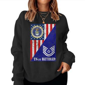 Retired Air Force Technical Sergeant Half Rank & Flag Women Sweatshirt | Mazezy