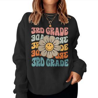 Retro 3Rd Grade Daisy Colorful Back To School Third Grade Women Crewneck Graphic Sweatshirt - Monsterry AU
