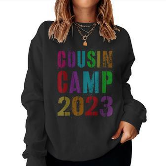 Retro Cousin Camp 2023 Grandma Grandpa Sign Autographs Women Crewneck Graphic Sweatshirt - Seseable