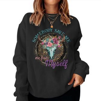 Retro Cowgirl Somebody Save Me Country Music Women Sweatshirt - Seseable