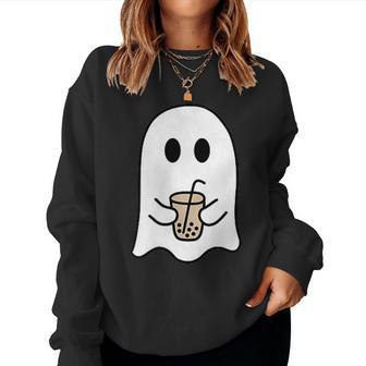 Retro Cute Little Ghost Ice Coffee Boo Happy Halloween Women Sweatshirt - Monsterry