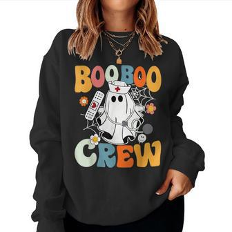 Retro Groovy Boo Boo Crew Nurse Ghost Halloween Nurse Women Sweatshirt - Seseable