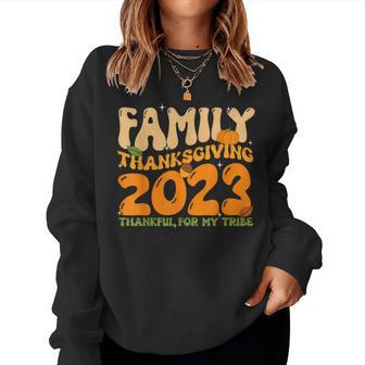 Retro Groovy Family Thanksgiving 2023 Thankful For My Tribe Women Sweatshirt - Seseable