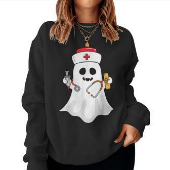 Retro Groovy Nurse Ghost Scrub Top Halloween Nurse Life Women Sweatshirt