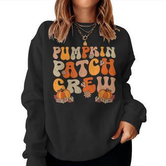 Retro Groovy Pumpkin Patch Crew Thanksgiving Fall Autumn Women Sweatshirt - Seseable