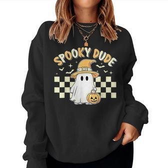 Retro Groovy Spooky Dude Checkered Ghost Halloween Toddler Women Sweatshirt | Mazezy