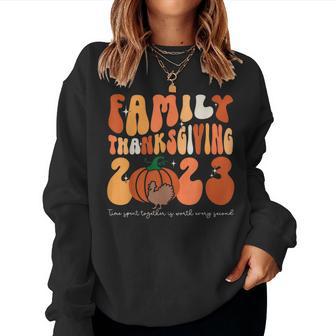 Retro Groovy Turkey Family Thanksgiving Squad 2023 Matching Women Sweatshirt - Thegiftio UK