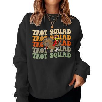 Retro Groovy Turkey Trot Squad Thanksgiving Turkey Runner Women Sweatshirt | Mazezy