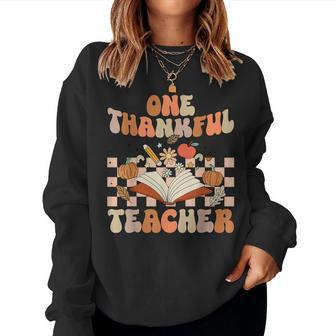Retro One Thankful Teacher Pumpkin Spice Thanksgiving Fall Women Sweatshirt | Mazezy