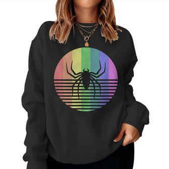Retro Spider Gay Pride Rainbow Flag Vintage Distressed Women Sweatshirt | Mazezy