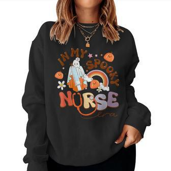 Retro In My Spooky Nurse Era Rn Icu Er Halloween Spooky Women Sweatshirt - Seseable
