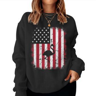 Retro Vintage Flamingo American Flag 4Th Of July Usa Women Sweatshirt | Mazezy