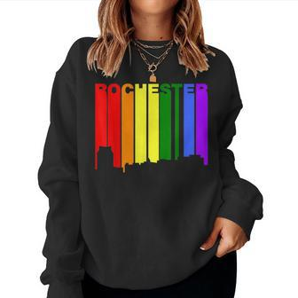 Rochester Minnesota Lgbtq Gay Pride Rainbow Skyline Women Sweatshirt | Mazezy