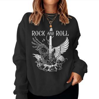 Rock And Roll Musical Instrument Guitar Women Crewneck Graphic Sweatshirt - Seseable