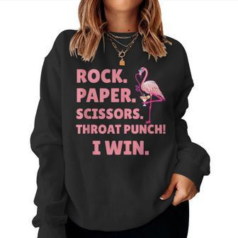 Rock Paper Scissors Throat Punch I Win Pink Flamingo Flamingo Women Sweatshirt | Mazezy