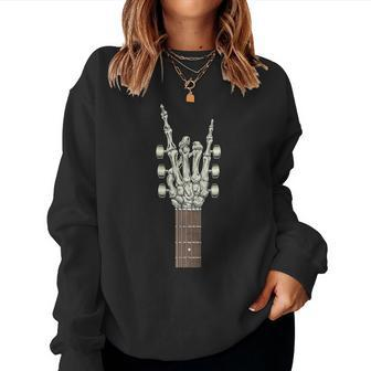 Rock On Skeleton Hand Guitar Rock & Roll Rock Band Women Sweatshirt | Mazezy