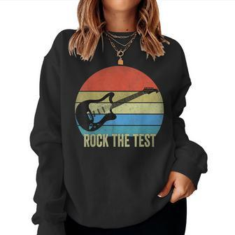 Rock The Test Guitar Vintage Funny Testing Day Teacher Women Crewneck Graphic Sweatshirt - Thegiftio UK