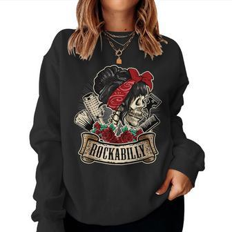 Rockabilly Girl Skull Pin-Up Hairstylist Hairdresser Women Sweatshirt | Mazezy