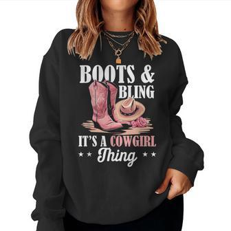 Rodeo Western Country Southern Cowgirl Hat Boots & Bling Women Sweatshirt