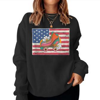 Roller Skate For Women Skating American Flag Patriotic Patriotic Women Sweatshirt | Mazezy