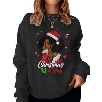 Santa African American Girl Christmas In July Black Queen Women Crewneck Graphic Sweatshirt - Monsterry AU